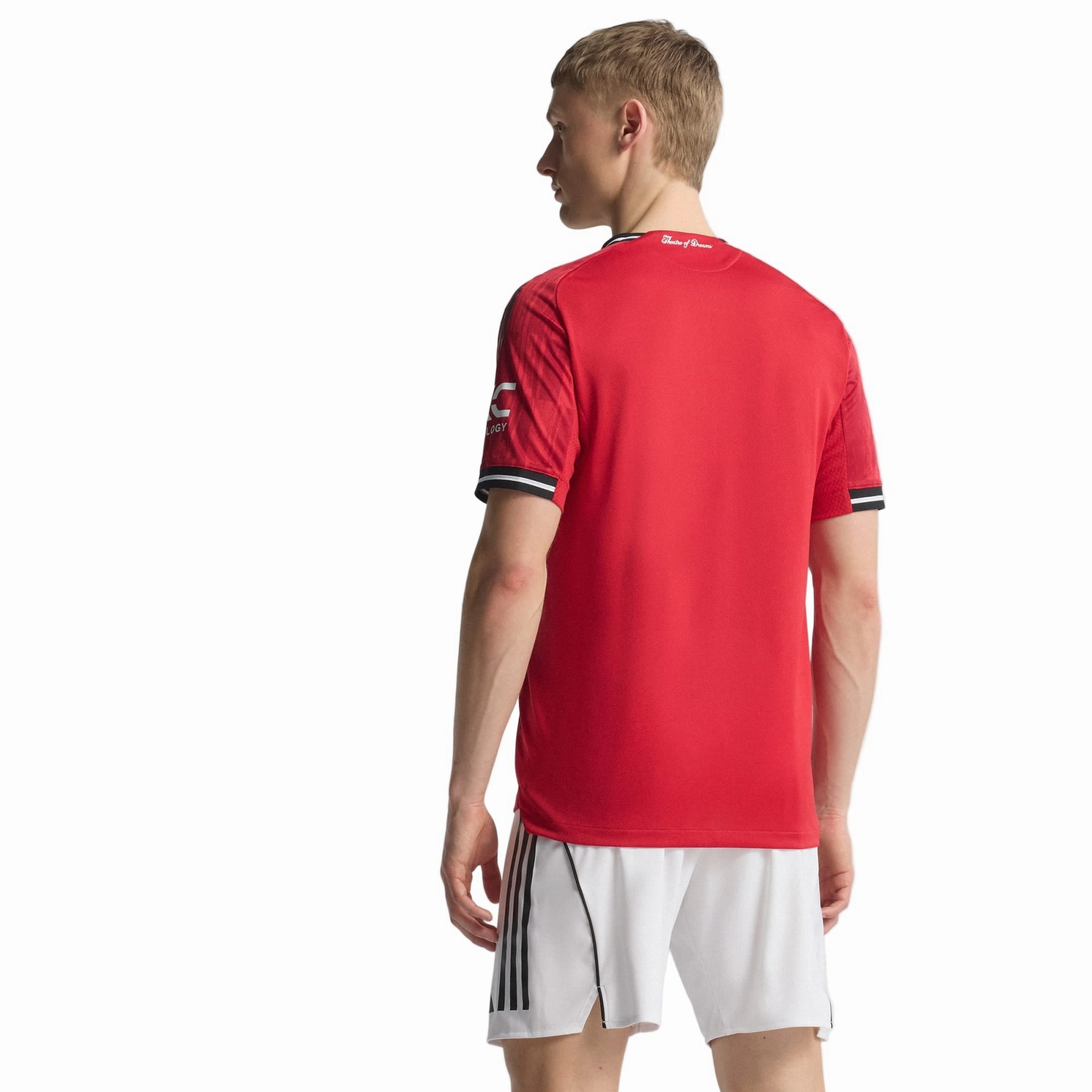 adidas Men's Manchester United Authentic Home Jersey 25/26 (Red) Bold Trim Comfort Stretch Fit