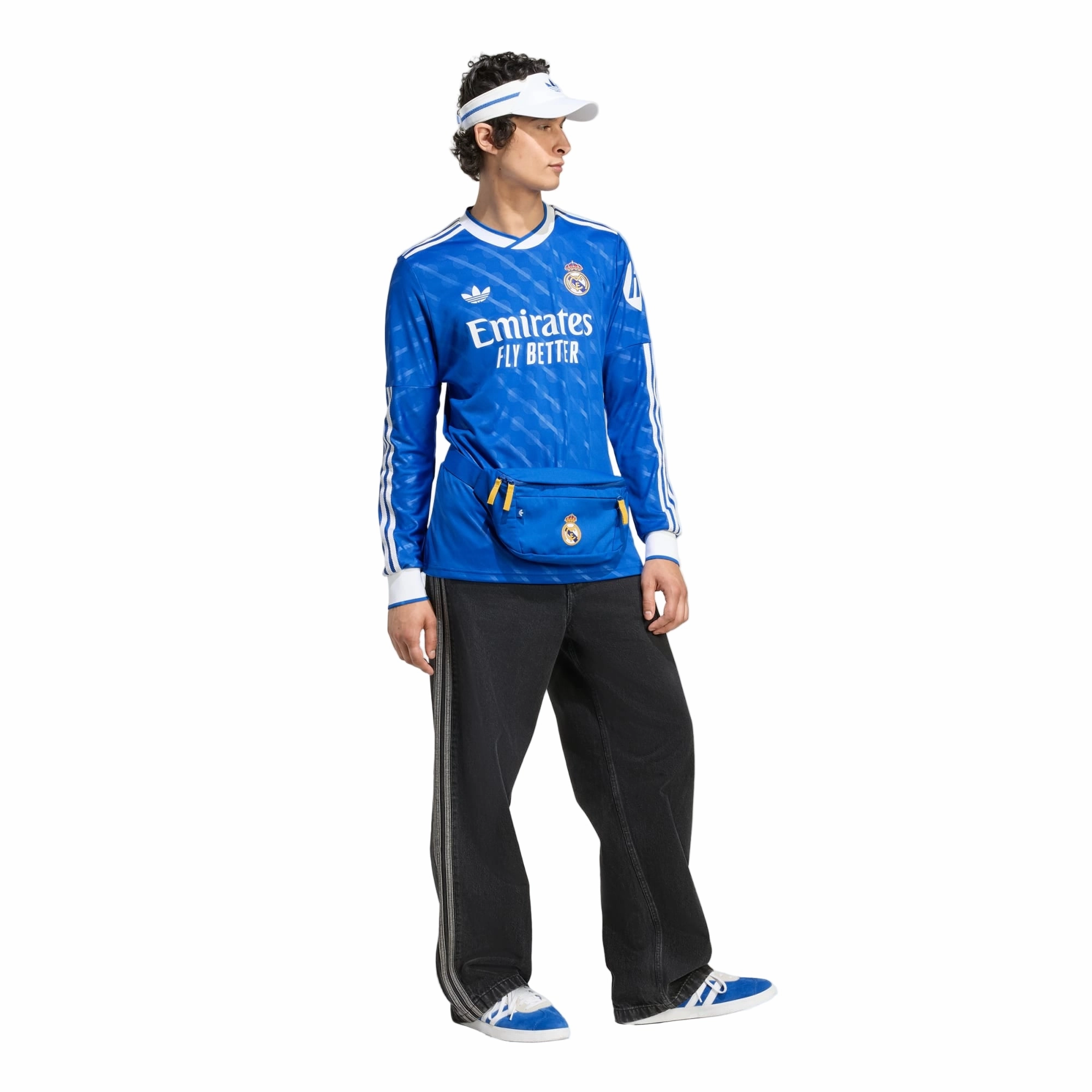 True Fit Odor Resistant Clothing Tech adidas Men's Real Madrid Long Sleeve Third Jersey w/ Champions League Patches 25/26 (Blue/White)