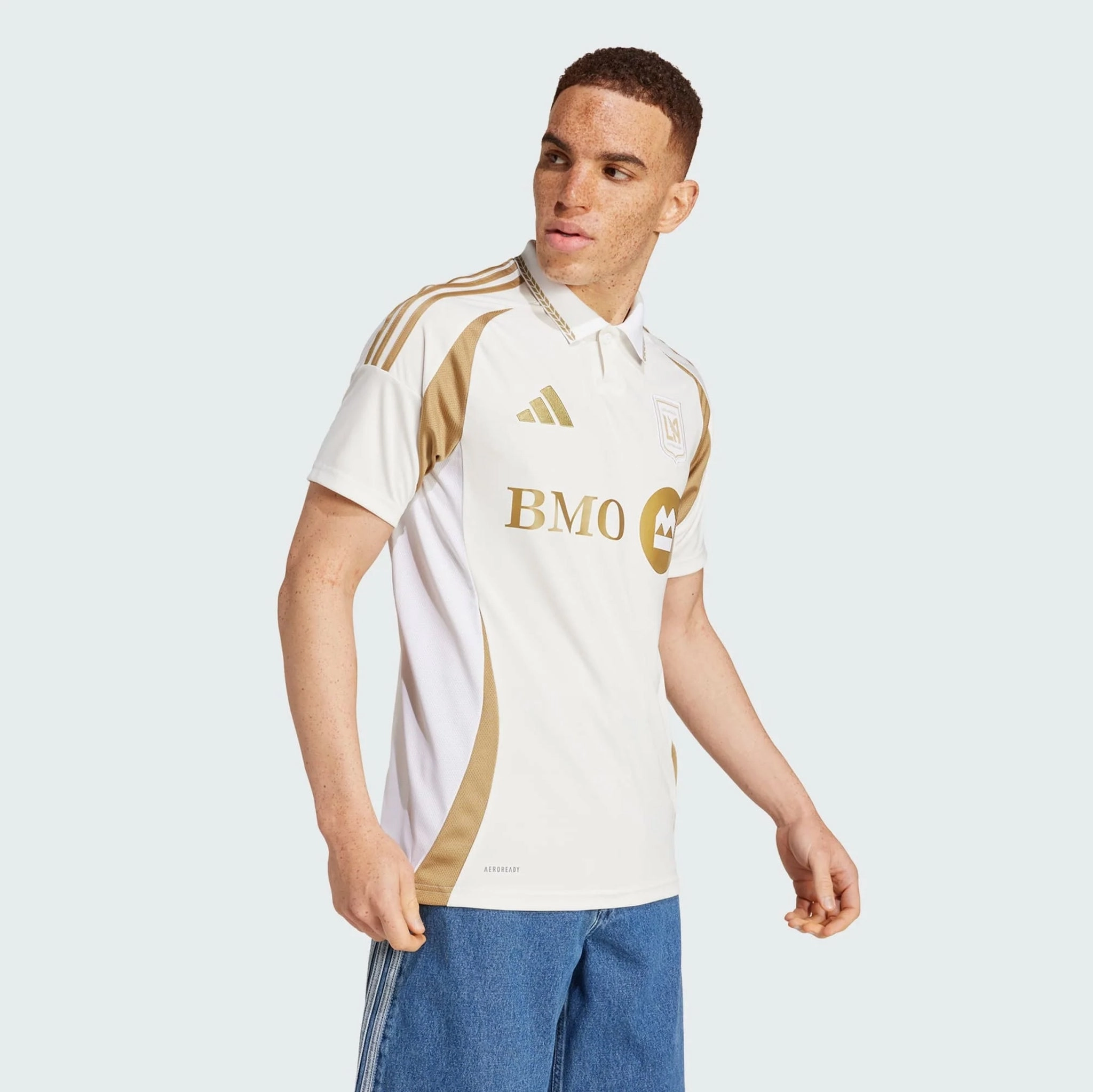 adidas Men's Son Heung-min LAFC Away Jersey 25/26 (White/Gold) Durable Blends Quick Release Ventilation
