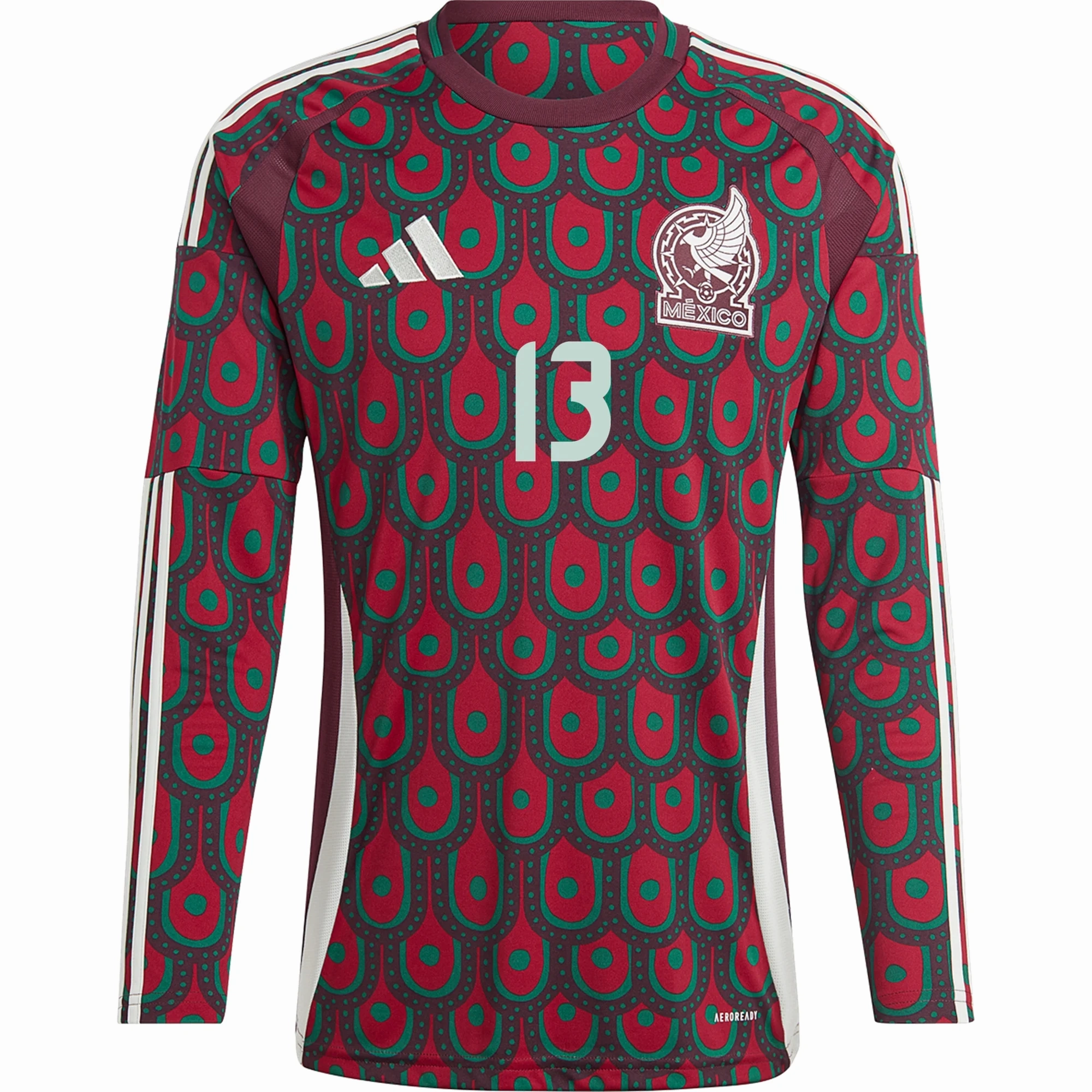 adidas Mens Mexico Guermillo Ochoa Home Long Sleeve Jersey 24/25 (Multicolor) Reflective Safety Details Fade Resistant Dye