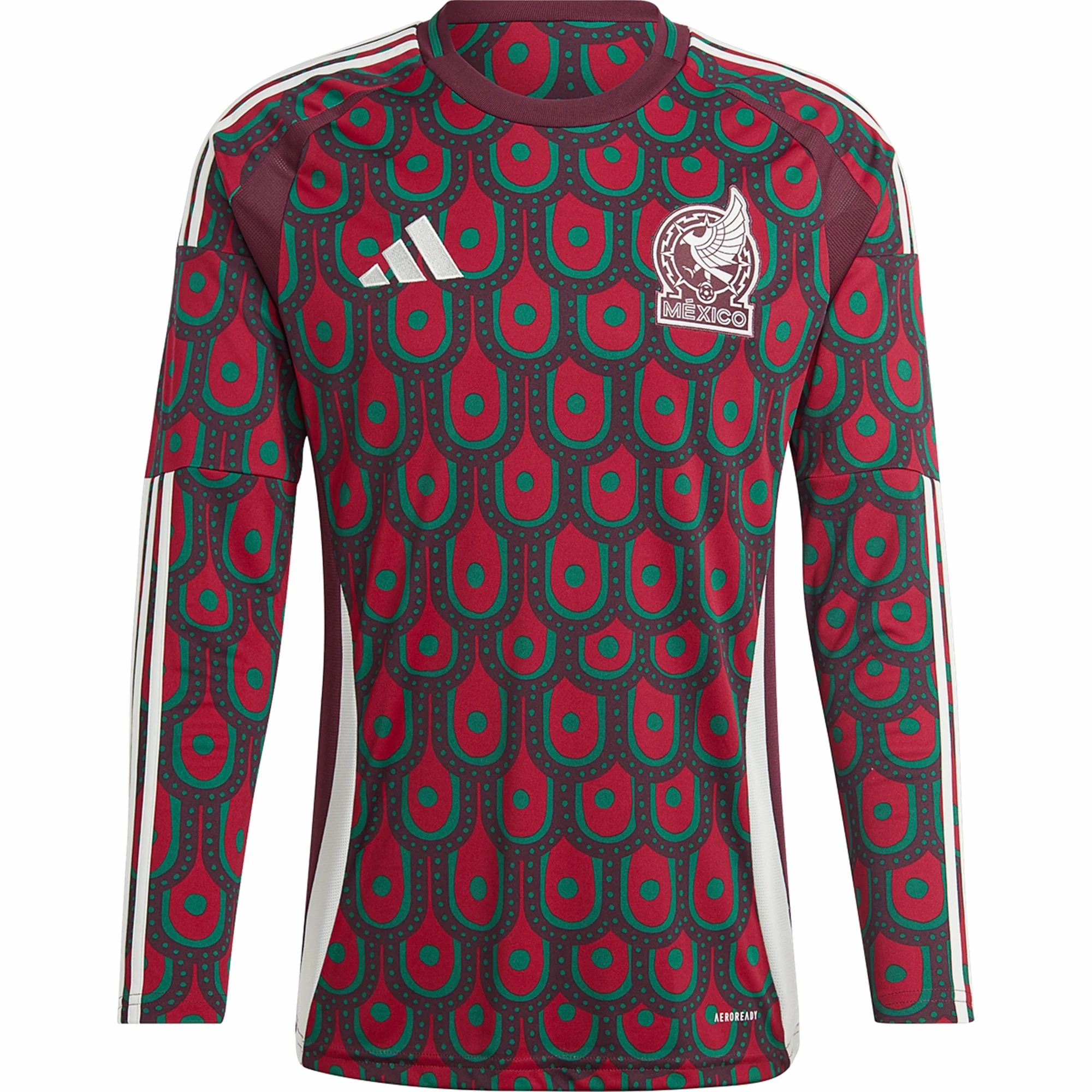 adidas Mens Mexico Home Long Sleeve Jersey 24/25 (Multicolor) Silky Smooth Athletic Silicone Grip