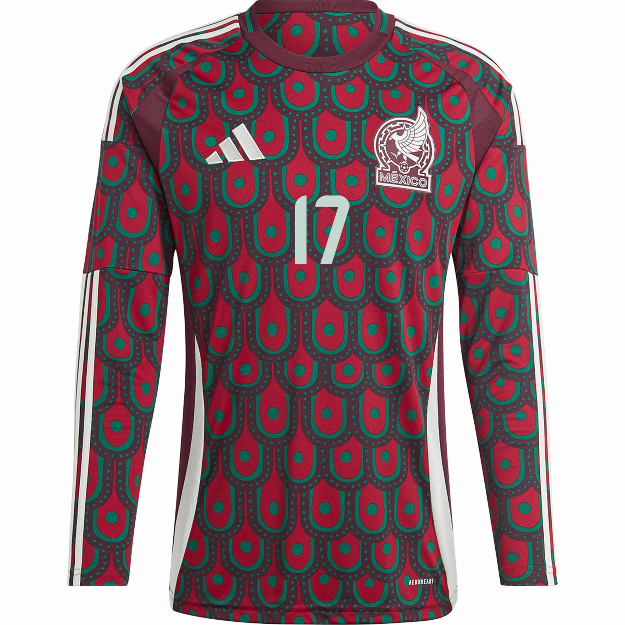 adidas Mens Mexico Orbel??n Pineda Home Long Sleeve Jersey 24/25 (Multicolor) Quick Drying