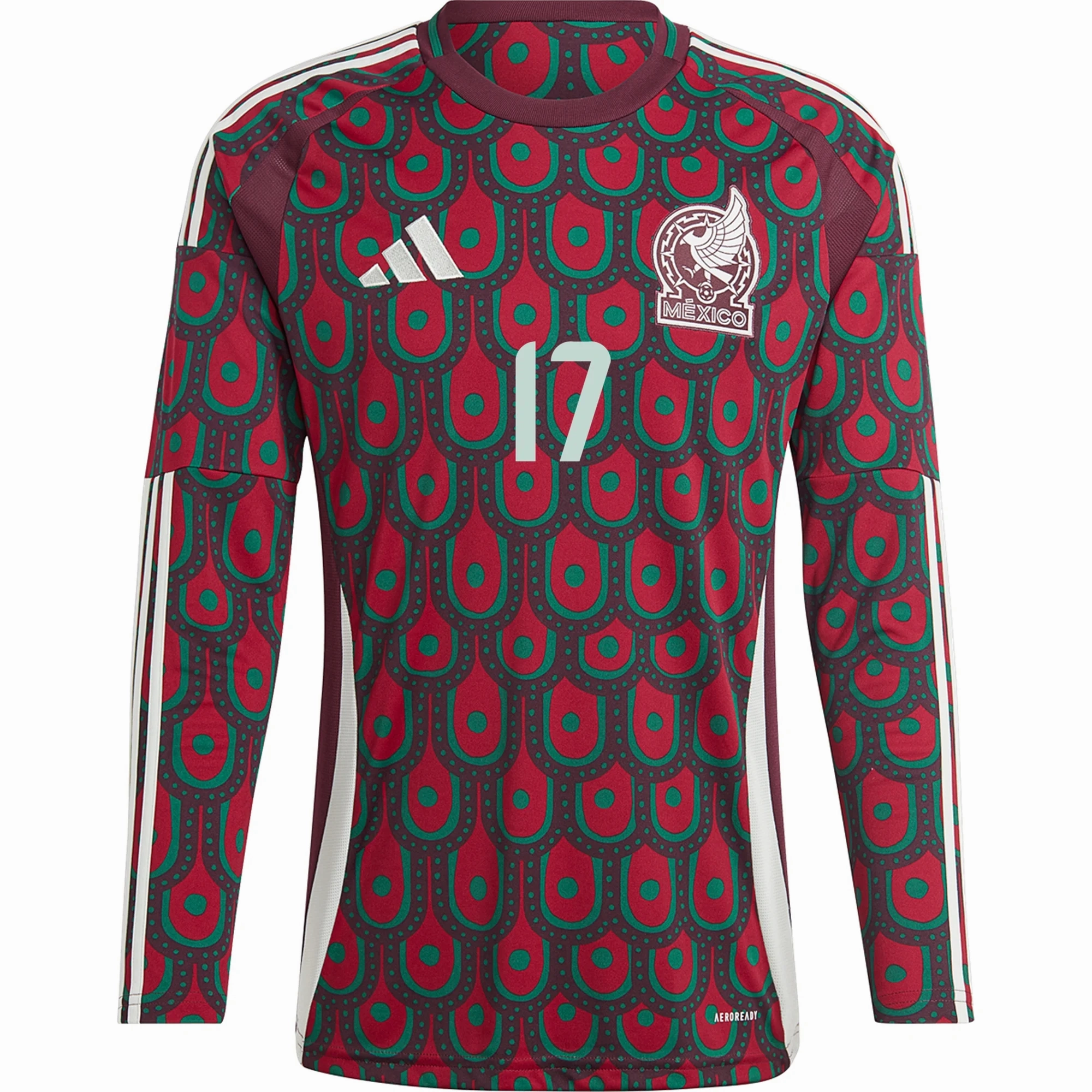 adidas Mens Mexico Orbel??n Pineda Home Long Sleeve Jersey 24/25 (Multicolor) Athletic Silicone Grip