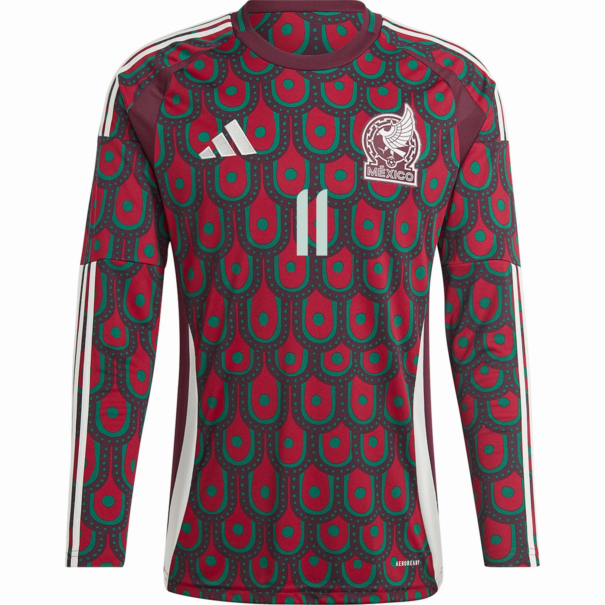 Smooth Flatlock Stitching adidas Mens Mexico Santiago Gim??nez Home Long Sleeve Jersey 24/25 (Multicolor)