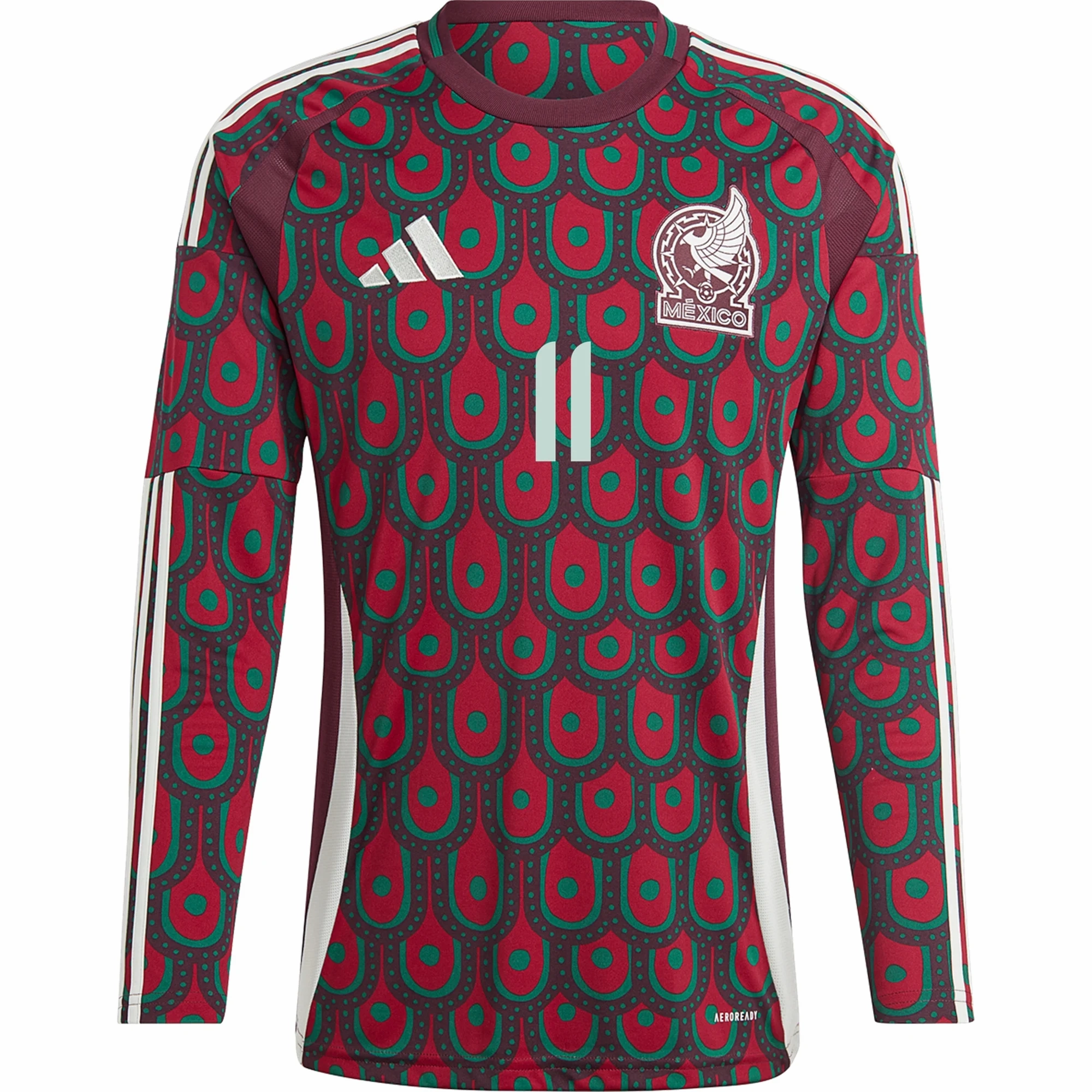 adidas Mens Mexico Santiago Gim??nez Home Long Sleeve Jersey 24/25 (Multicolor) Breathable Jersey Material