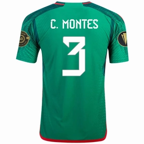Reflective Accent Strips adidas Mexico C??sar Montes Authentic Home Jersey w/ Gold Cup Patches 22/23 (Vivid Green)