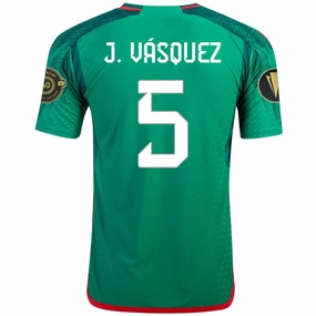 adidas Mexico Johan V??squez Authentic Home Jersey w/ Gold Cup Patches 22/23 (Vivid Green) Quick Release Venting Quick Evaporation Knit