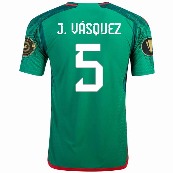 adidas Mexico Johan V??squez Authentic Home Jersey w/ Gold Cup Patches 22/23 (Vivid Green) Quick Release Venting Quick Evaporation Knit