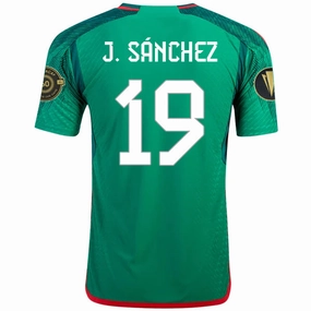 Reinforced Hem Durability adidas Mexico Jorge Sanchez Authentic Home Jersey w/ Gold Cup Patches 22/23 (Vivid Green)
