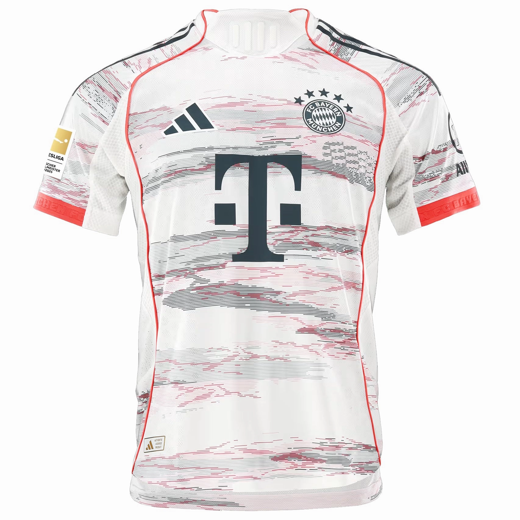 adidas Muller Special Authentic Away Jersey 25/26 w/ Sponsor   Meister Bundesliga Patch (White/Red) Performance Layer Compression Fit Technology