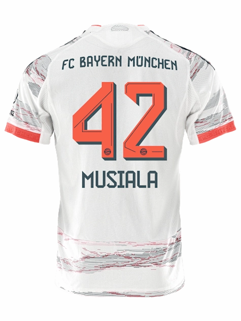 Sporty Outfit adidas Musiala Authentic Away Jersey 25/26 w/ Sponsor   Meister Bundesliga Patch (White/Red]