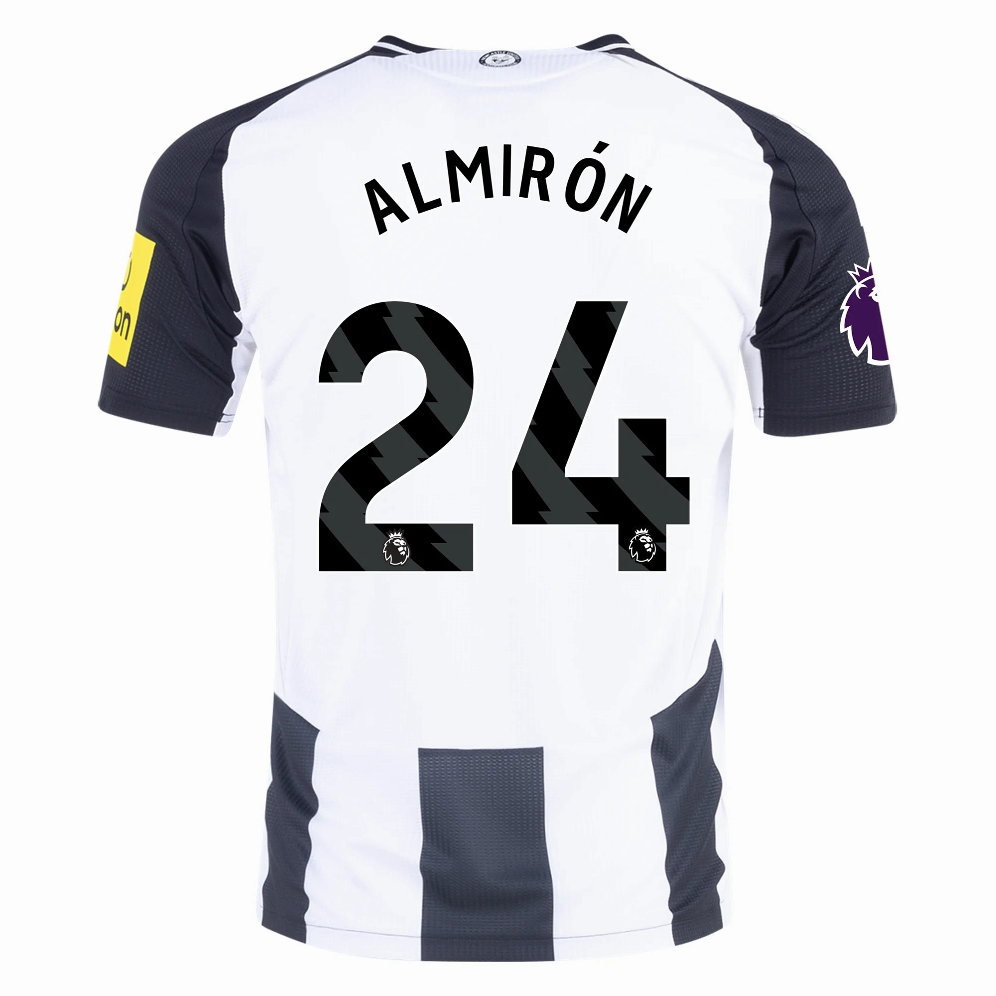 Contrast Binding Sustainable Dye Process Adidas Newcastle United Authentic Miguel Almir??n Home Jersey w/ EPL Patch 24/25 (Black/White)