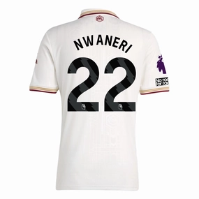 adidas Nwaneri Men's Arsenal FC Third Jersey 25/26 w/ NRFR   EPL Patches (White/Burgundy) Breathable Material