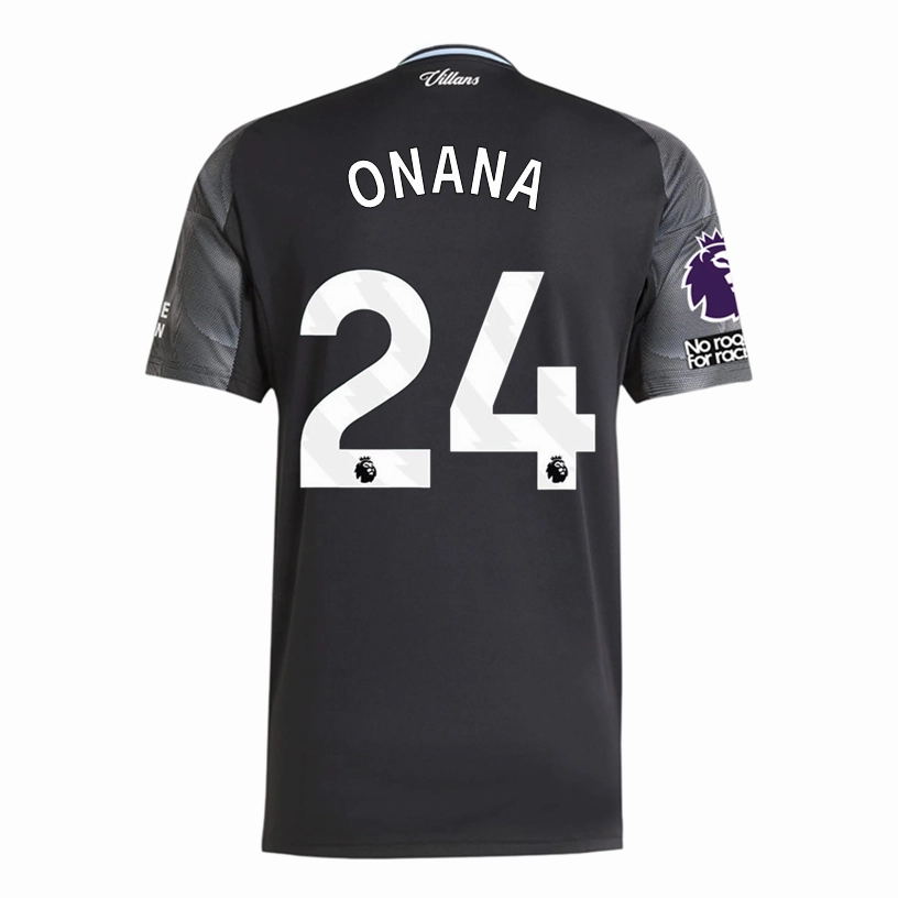 adidas Onana Men's Aston Villa 25/26 Away Jersey w/ EPL   NRFR Patches (Black/Global Blue) Grid Texture Fabric