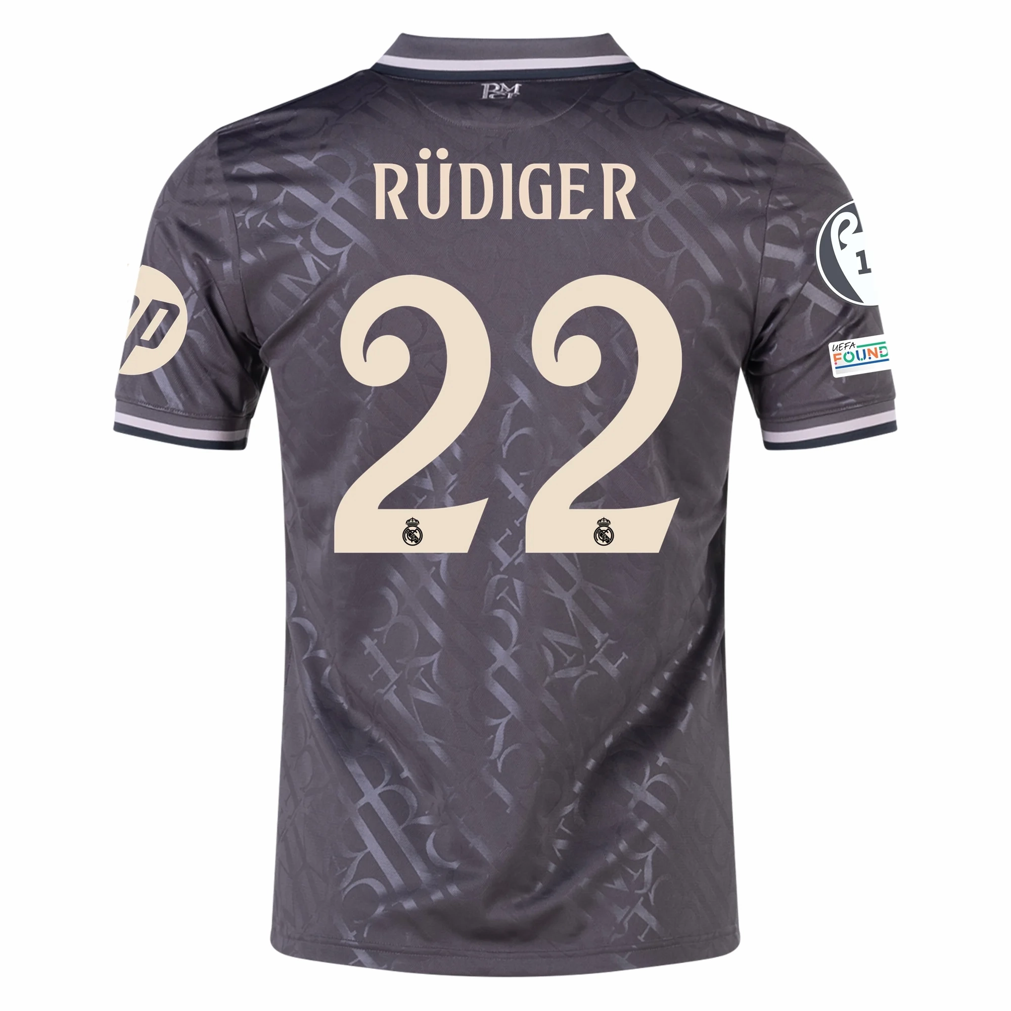 Game Look Quick Access Side Vents adidas Real Madrid Antonio Rudiger Third Jersey w/ Champions League Patches   HP Sponsor 24/25 (Charcoal)