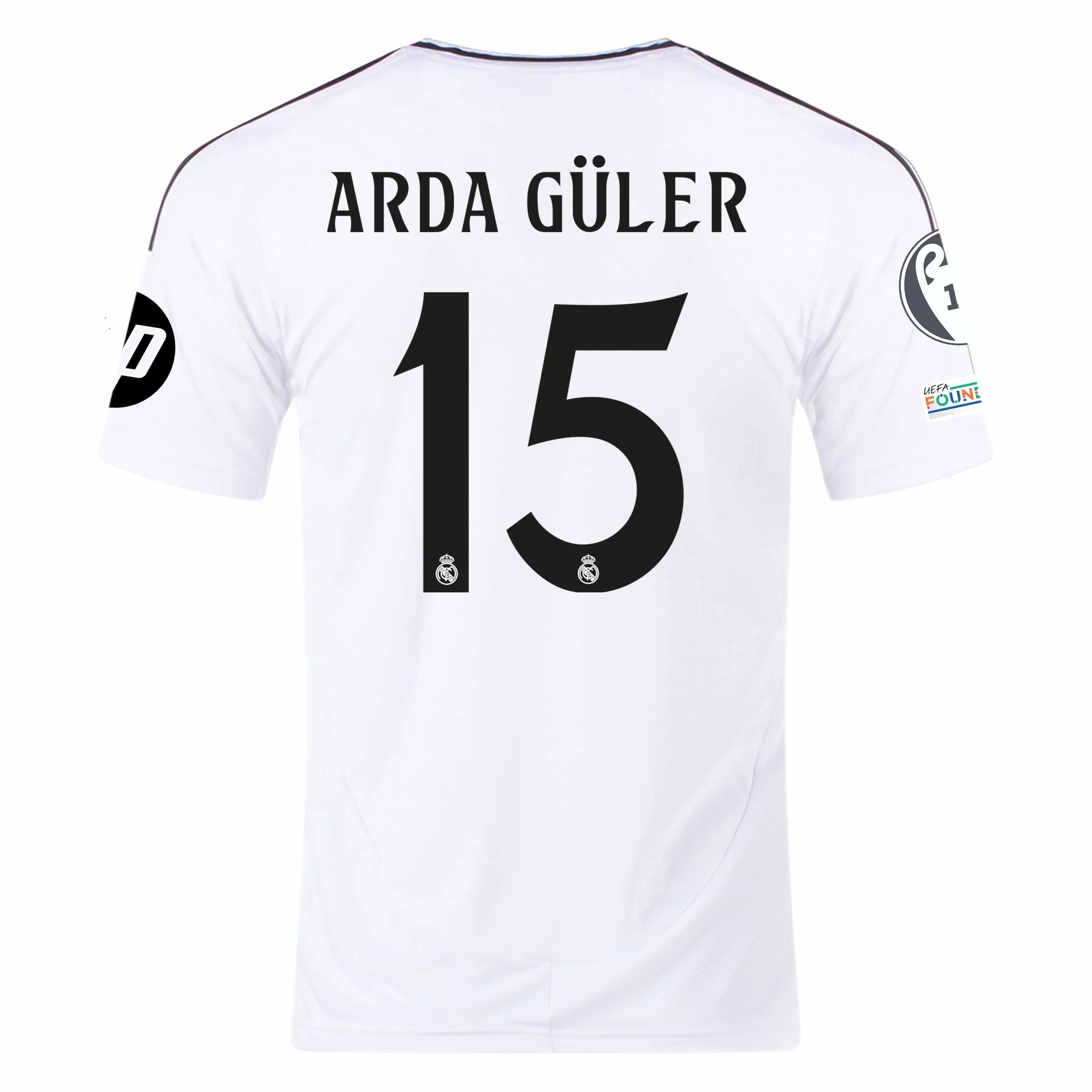adidas Real Madrid Arda Guler Home Jersey 24/25 w/ Champions League Patches (White/Black) UV Protection Finish