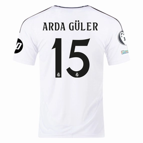 Speed Fit Seam Free Underarm Venting adidas Real Madrid Arda Guler Home Jersey 24/25 w/ Champions League Patches (White/Black)