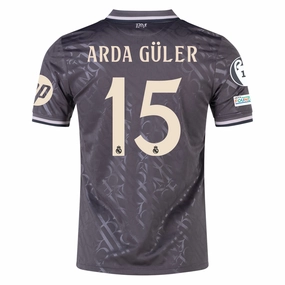 adidas Real Madrid Arda Guler Third Jersey w/ Champions League Patches   HP Sponsor 24/25 (Charcoal) Mesh Panel Placement