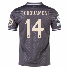 adidas Real Madrid Aur??lien Tchouam??ni Third Jersey w/ Champions League Patches   HP Sponsor 24/25 (Charcoal) Form Fitting