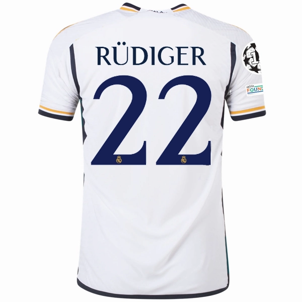 adidas Real Madrid Authentic Antonio Rudiger Home Jersey w/ Champions League   Club World Cup Patches 23/24 (White) Adaptive Fit System