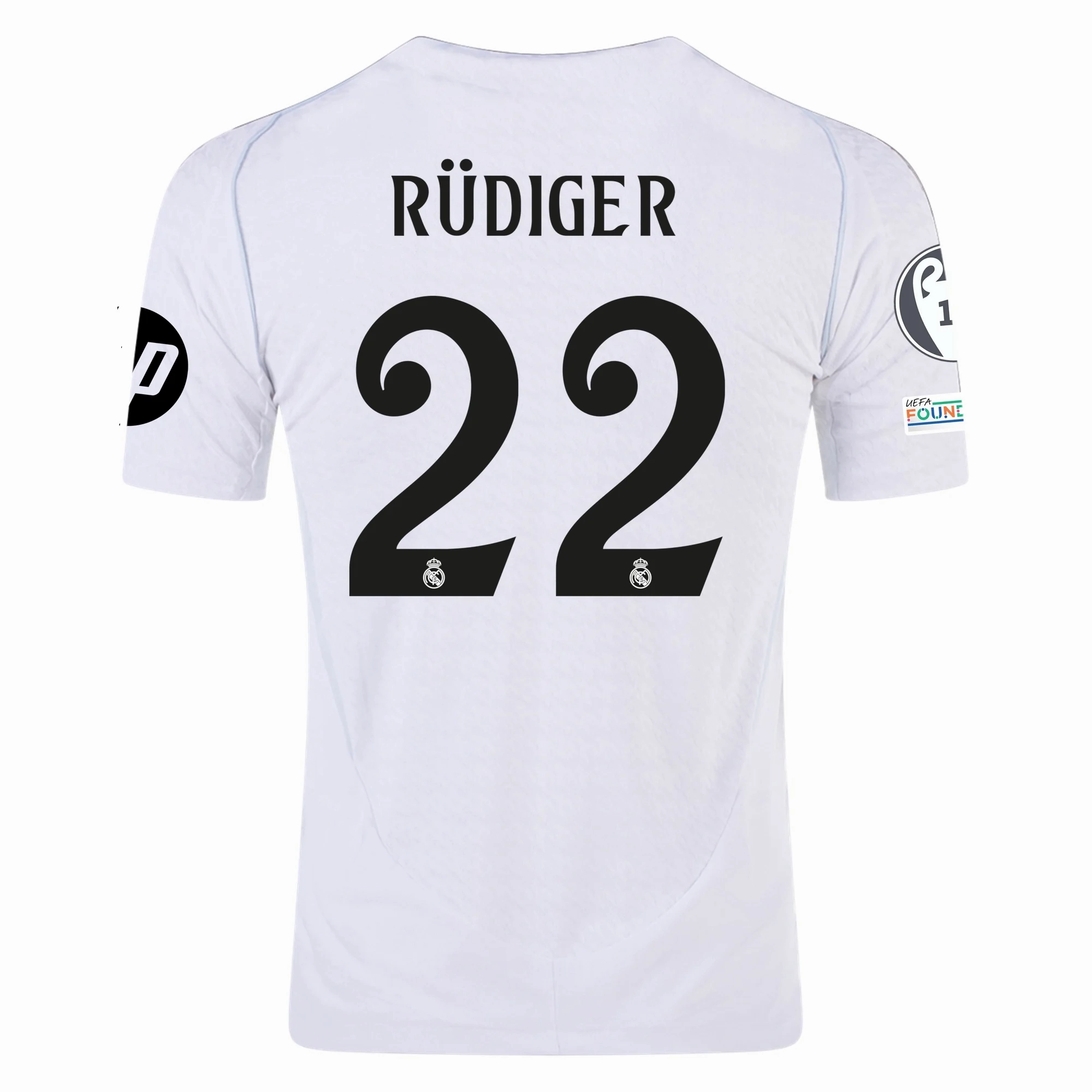 adidas Real Madrid Authentic Antonio Rudiger Home Jersey w/ Champions League Patches 24/25 (White/Black) sprint training Elasticized Cuffs