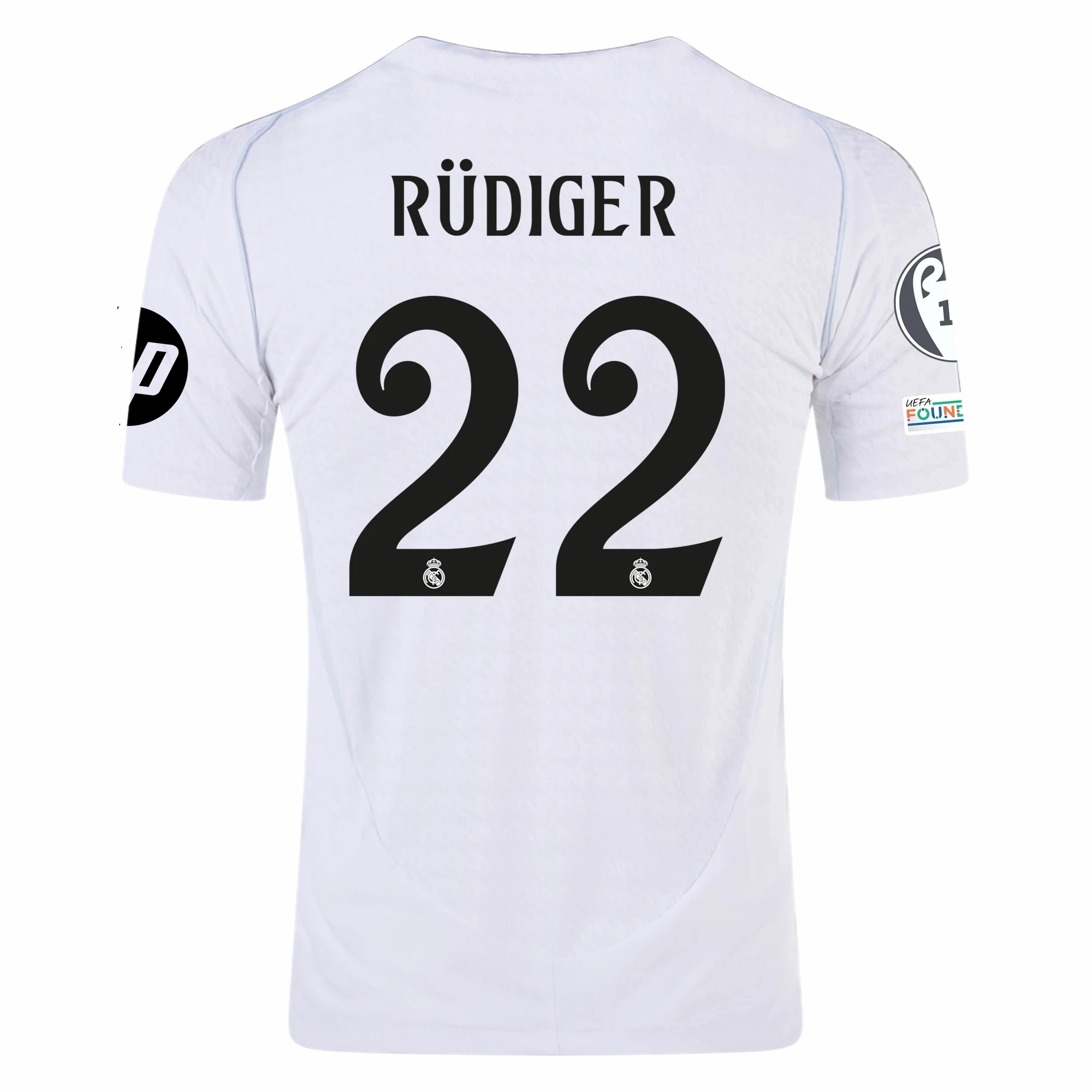 adidas Real Madrid Authentic Antonio Rudiger Home Jersey w/ Champions League Patches 24/25 (White/Black) Irregularity Balanced Weave Impact Fit