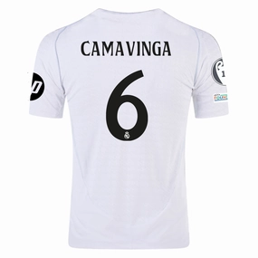 slim cut adidas Real Madrid Authentic Eduardo Camavinga Home Jersey w/ Champions League Patches 24/25 (White/Black)