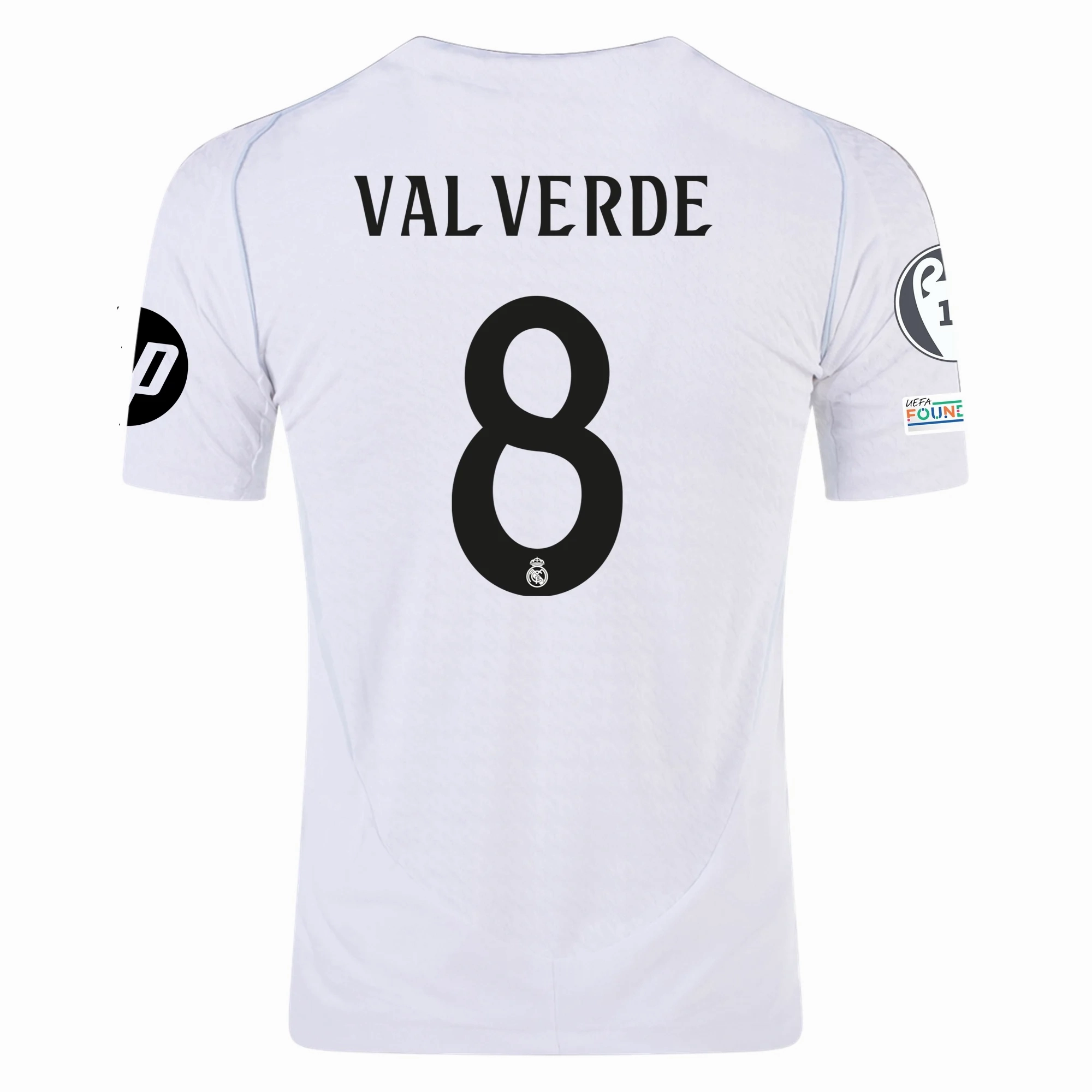 adidas Real Madrid Authentic Federico Valverde Home Jersey w/ Champions League Patches 24/25 (White/Black) Versatile Use Multi Directional Stretch