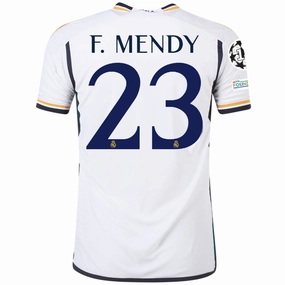 Compression Fit Technology tech fabric adidas Real Madrid Authentic Ferland Mendy Home Jersey w/ Champions League   Club World Cup Patches 23/24 (White)
