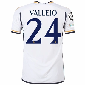 adidas Real Madrid Authentic Jesus Vallejo Home Jersey w/ Champions League   Club World Cup Patches 23/24 (White) Customizable Fit System