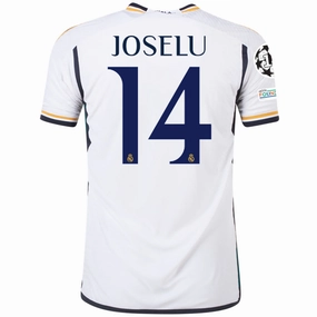 adidas Real Madrid Authentic Joselu Home Jersey w/ Champions League   Club World Cup Patches 23/24 (White) Wind Resistant Outer Layer