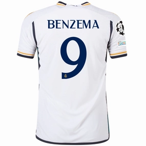 Comfort Technology adidas Real Madrid Authentic Karim Benzema Home Jersey w/ Champions League   Club World Cup Patches 23/24 (White)