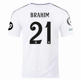 adidas Real Madrid Brahim Diaz Home Jersey 24/25 w/ Champions League Patches (White/Black) Stretch Knit Technology