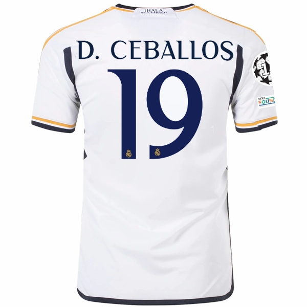 clean look Durable Polyester Blend adidas Real Madrid Dani Ceballos Home Jersey w/ Champions League   Club World Cup Patches 23/24 (White)