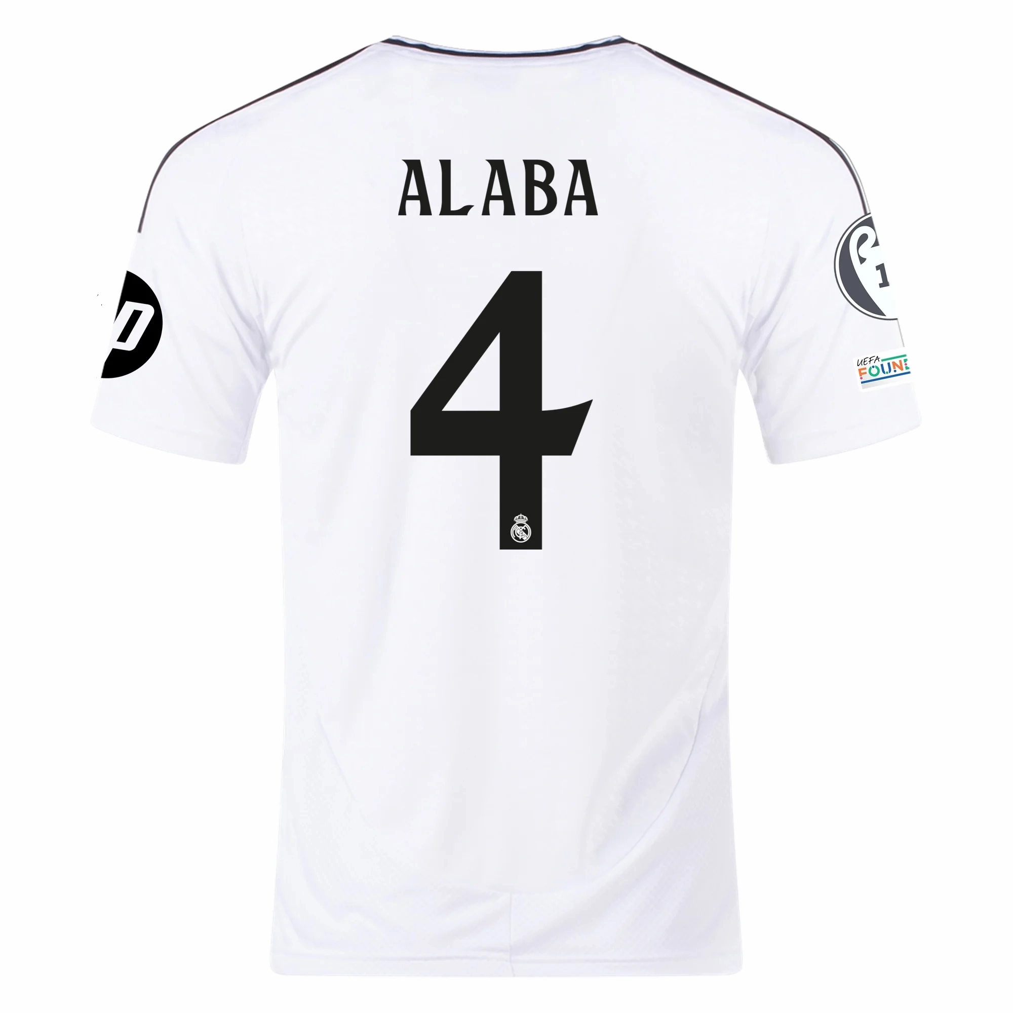 adidas Real Madrid David Alaba Home Jersey 24/25 w/ Champions League Patches (White/Black) Long Lasting Color Retention
