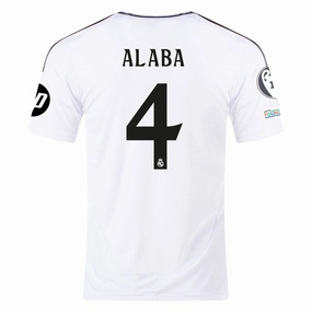 adidas Real Madrid David Alaba Home Jersey 24/25 w/ Champions League Patches (White/Black) Long Lasting Color Retention