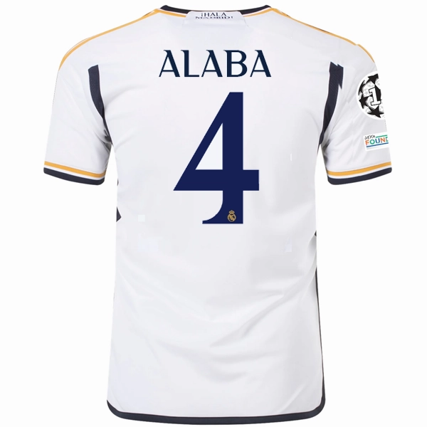 adidas Real Madrid David Alaba Home Jersey w/ Champions League   Club World Cup Patches 23/24 (White) Non Restrictive Silhouette Durable Double Stitched Seams