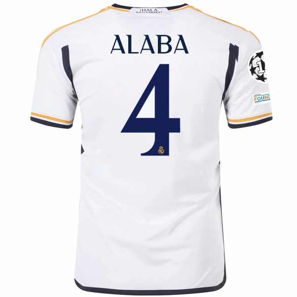 All weather Rolling Storage Pocket adidas Real Madrid David Alaba Home Jersey w/ Champions League   Club World Cup Patches 23/24 (White)