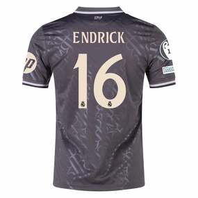 adidas Real Madrid Endrick Third Jersey w/ Champions League Patches   HP Sponsor 24/25 (Charcoal) Layered construction Action Wear