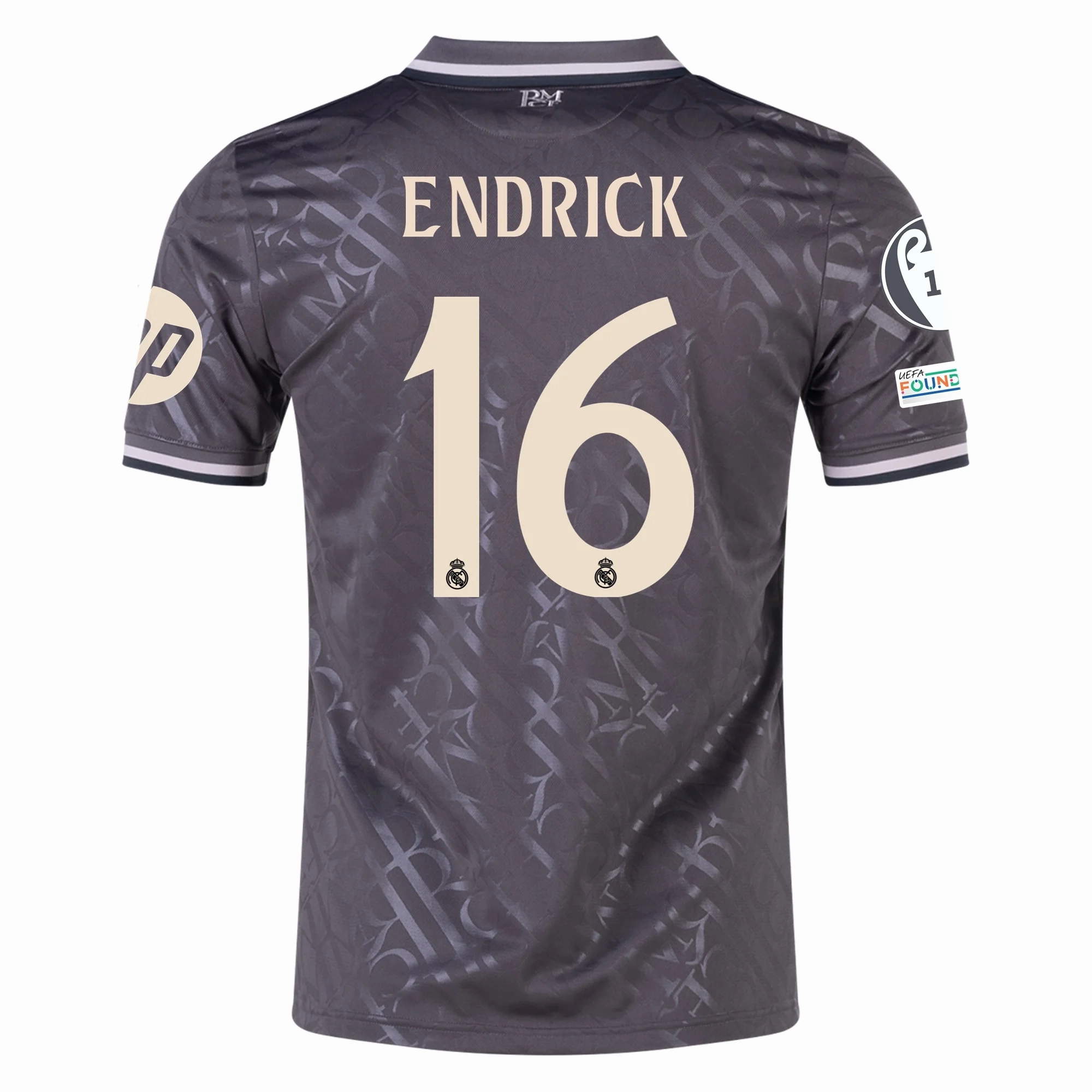 Drop Shoulder adidas Real Madrid Endrick Third Jersey w/ Champions League Patches   HP Sponsor 24/25 (Charcoal)