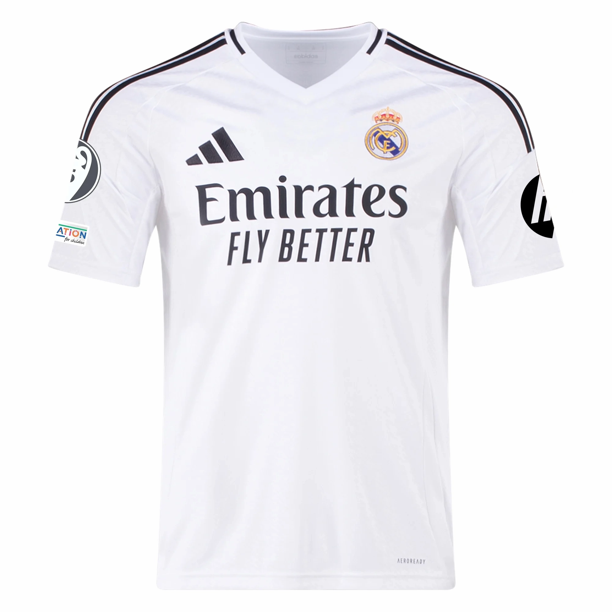 adidas Real Madrid Home Jersey 24/25 w/ Champions League Patches (White/Black) Dry Support Moisture Control Fabric