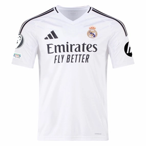 Unisex style Non Slip Collar adidas Real Madrid Home Jersey 24/25 w/ Champions League Patches (White/Black)