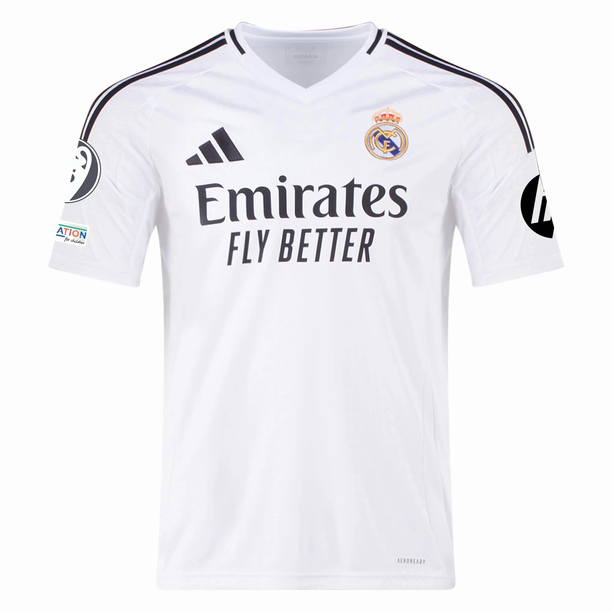 Rush Ready Odor Resistant Finish adidas Real Madrid Home Jersey 24/25 w/ Champions League Patches (White/Black)