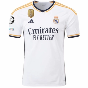 adidas Real Madrid Home Jersey w/ Champions League   Club World Cup Patches 23/24 (White) Vapor Control Weave