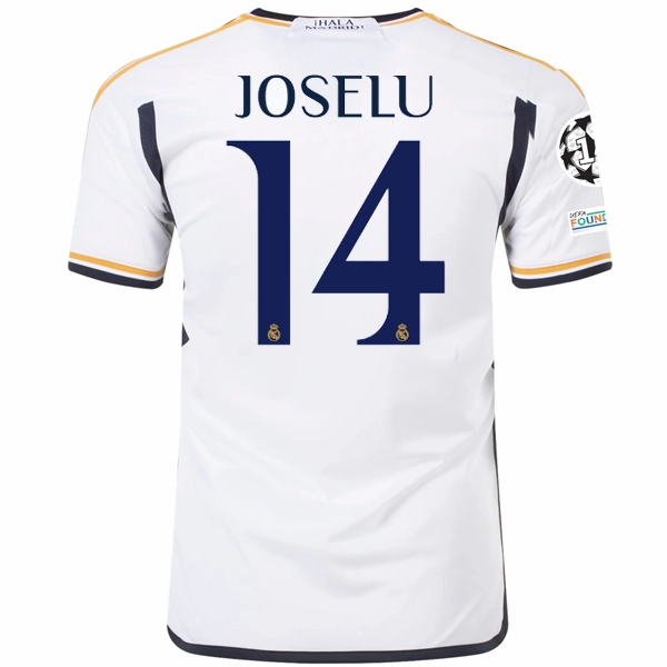 adidas Real Madrid Joselu Home Jersey w/ Champions League   Club World Cup Patches 23/24 (White) Athletic Silicone Trim Sport Inspired