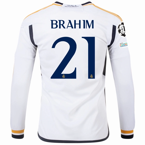 Tagless Labeling Thermal Regulation System adidas Real Madrid Long Sleeve Brahim Diaz Home Jersey w/ Champions League   Club World Cup Patches 23/24 (White)