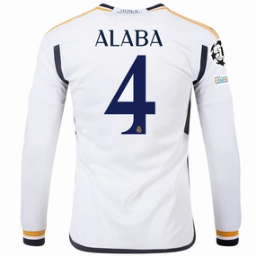 Strategic Perforation Design adidas Real Madrid Long Sleeve David Alaba Home Jersey w/ Champions League   Club World Cup Patches 23/24 (White)