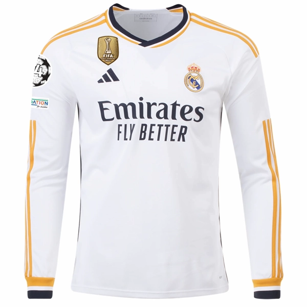 adidas Real Madrid Long Sleeve Eder Militao Home Jersey w/ Champions League   Club World Cup Patches 23/24 (White) Light Diffusion Knit