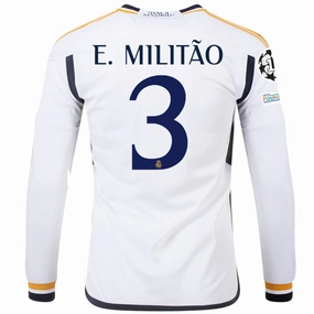 Move Enhanced adidas Real Madrid Long Sleeve Eder Militao Home Jersey w/ Champions League   Club World Cup Patches 23/24 (White)