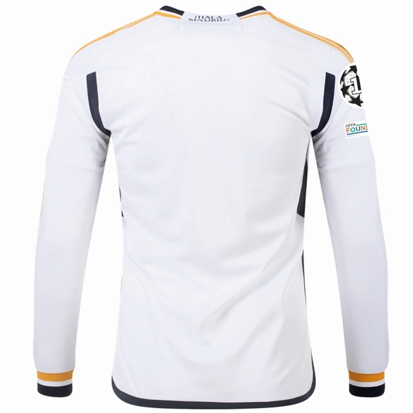 adidas Real Madrid Long Sleeve Home Jersey w/ Champions League   Club World Cup Patches 23/24 (White) Lightweight Interlock Knit